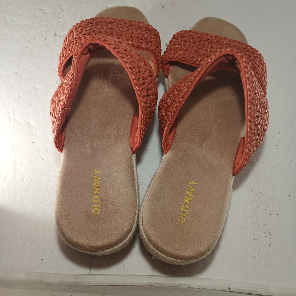 Old Navy Two Band Espadrille Sandals 7 Gingerspice Woven Platform Boho Wedge - Picture 7 of 10